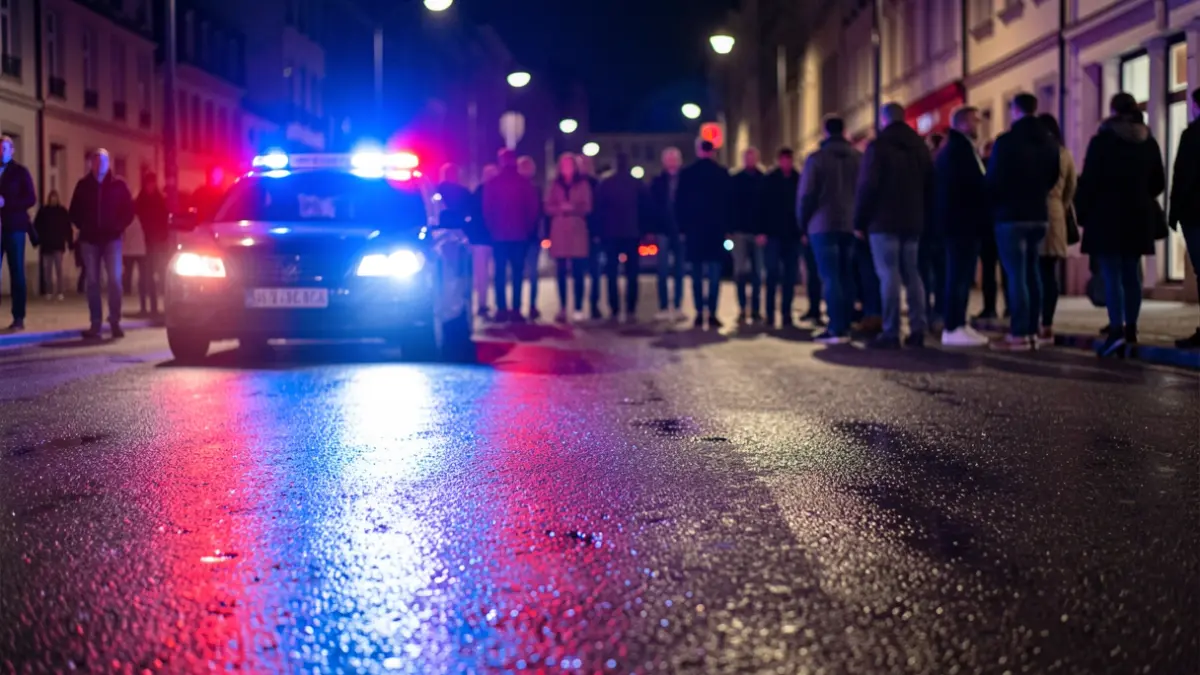 Generic image of police emergency lights reflecting on wet asphalt at night.
