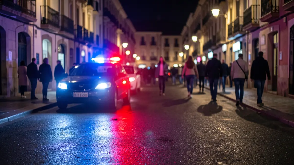 Generic image of police emergency lights reflecting on wet asphalt at night.