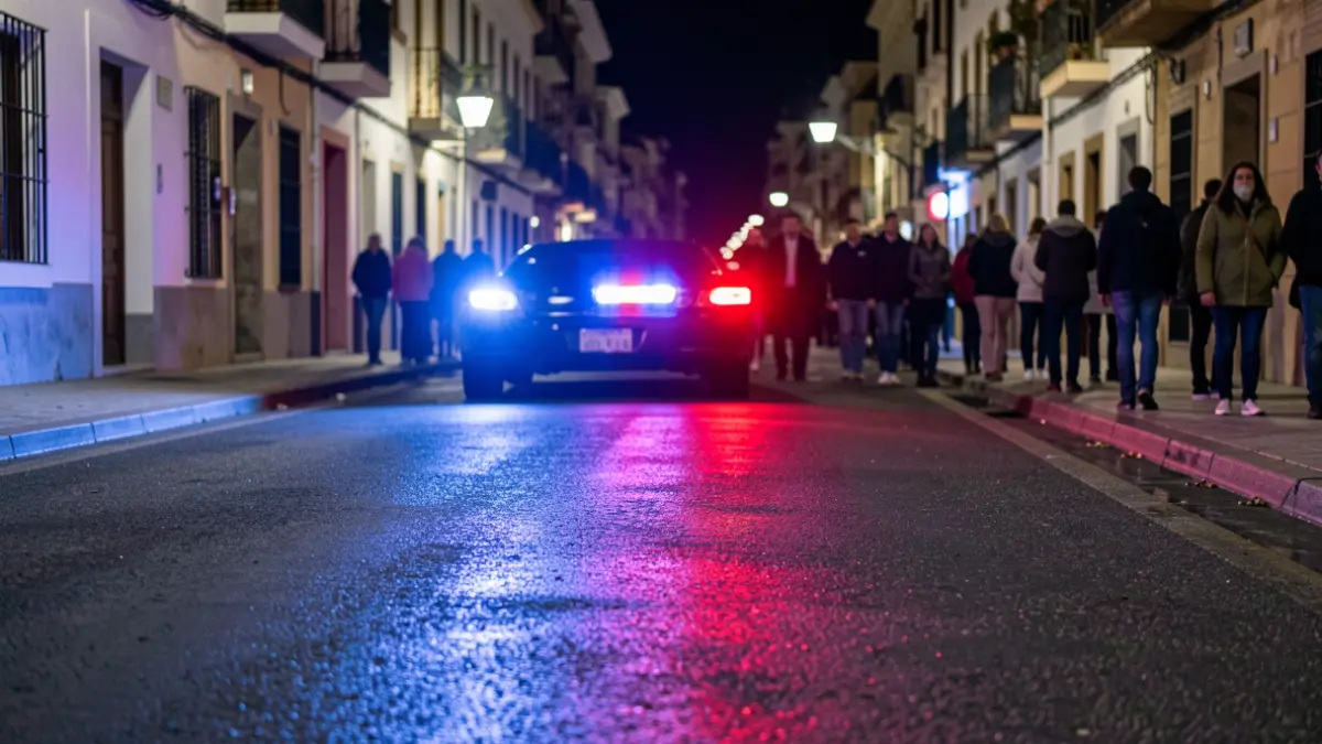Imagen genérica de luces de emergencia policiales reflejadas en el asfalto.