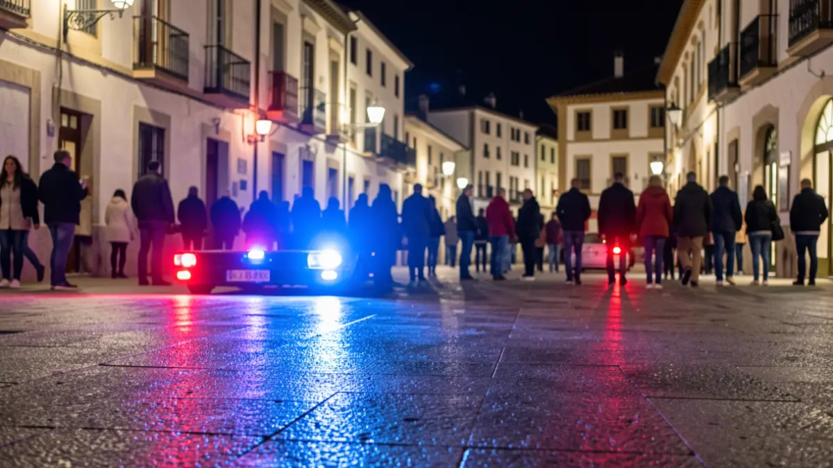 Imagen genérica de luces de emergencia policiales reflejando en el asfalto mojado.