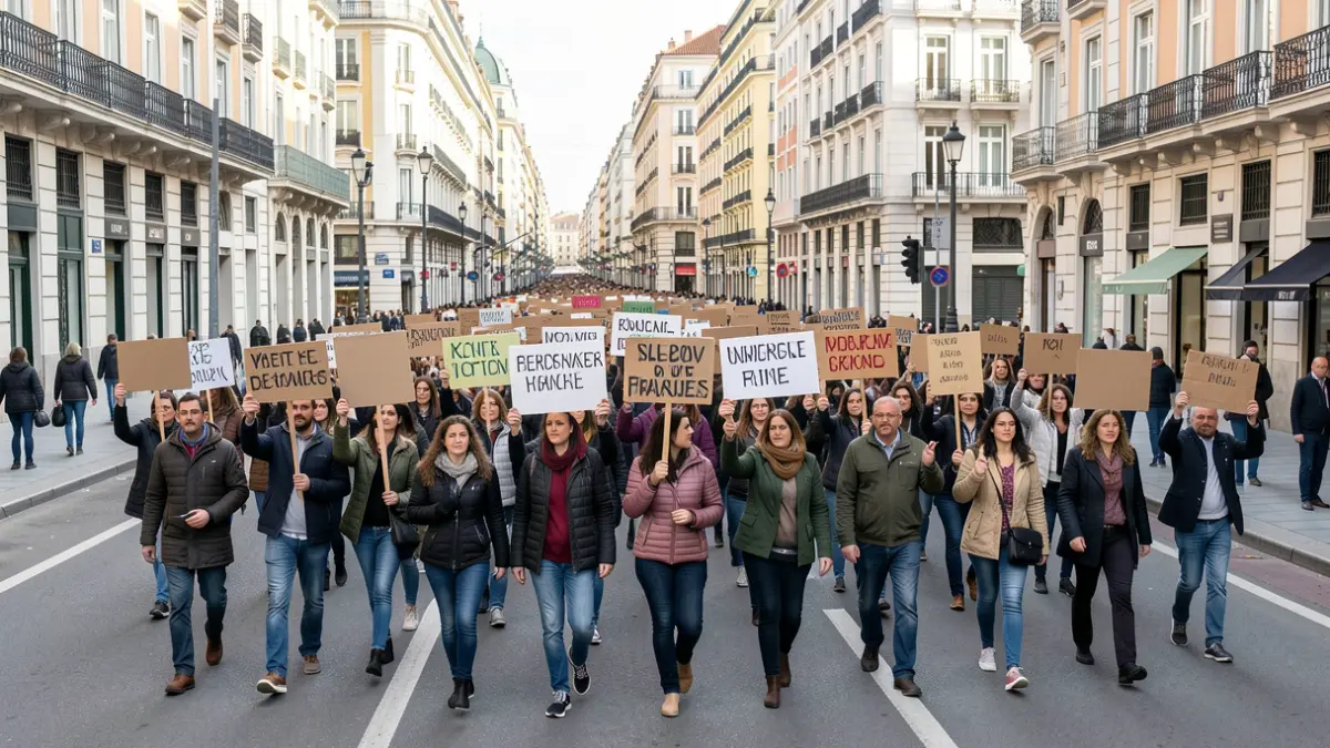 Imagen genérica de una manifestación ciudadana en Madrid con pancartas.