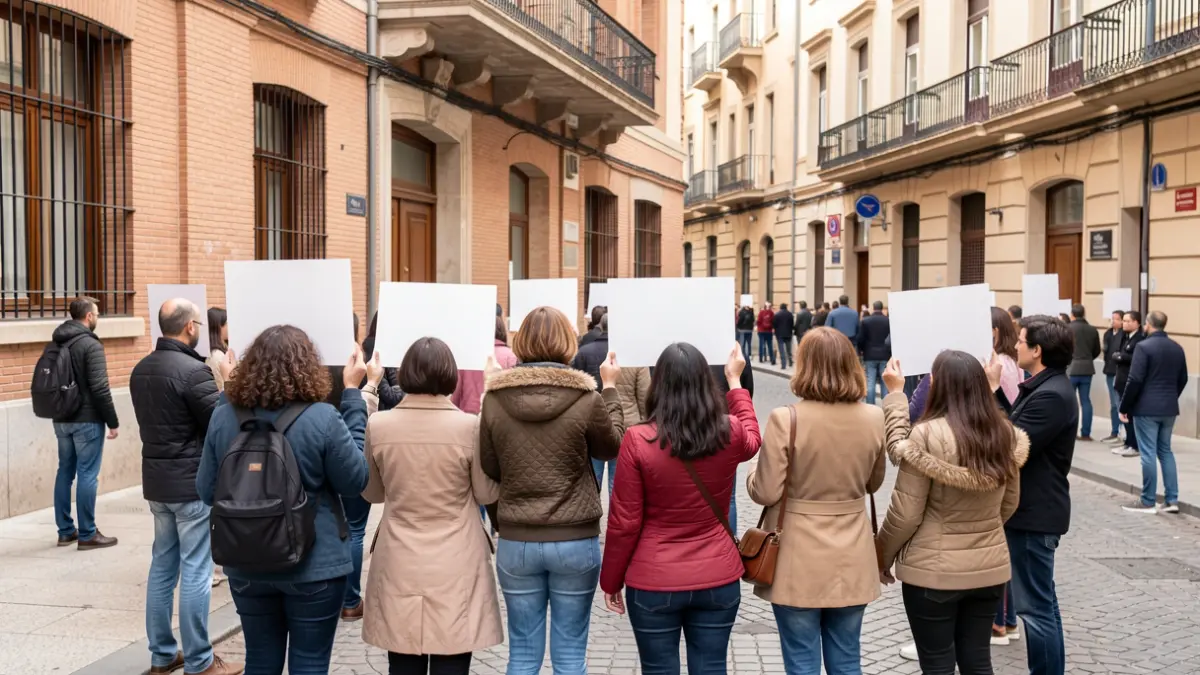 Generic image of teachers protesting silently outside a school in Madrid.