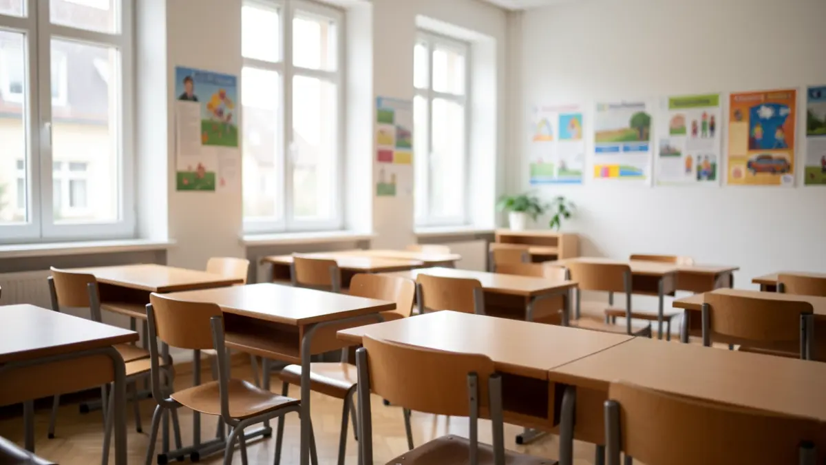 Imagen genérica de un aula escolar moderna y luminosa.