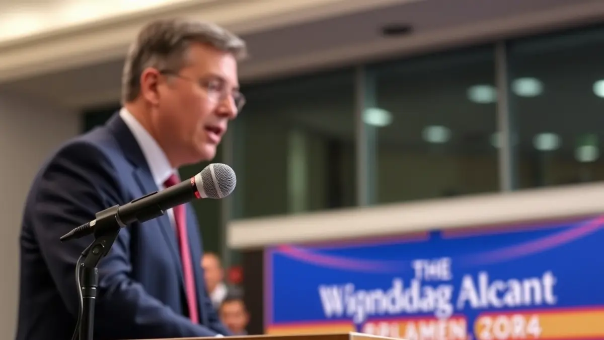Generic image of a microphone on a podium during a press conference.