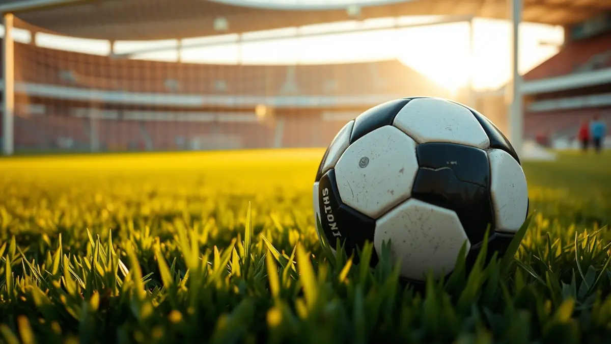 Imagen genérica de un balón de fútbol en un campo, con la portería desenfocada al fondo.
