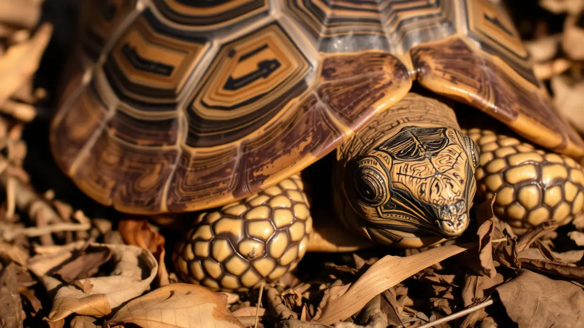 Generic image of an African spurred tortoise in a peaceful environment.