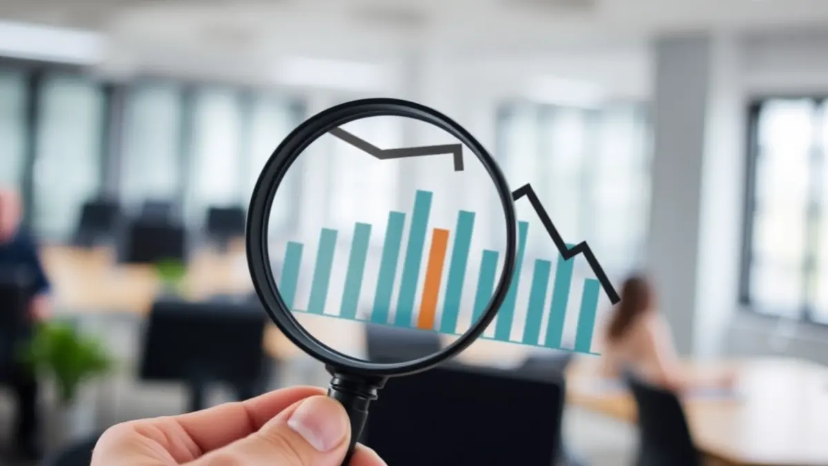 Generic image of a hand with a magnifying glass over a financial chart, symbolizing economic analysis.