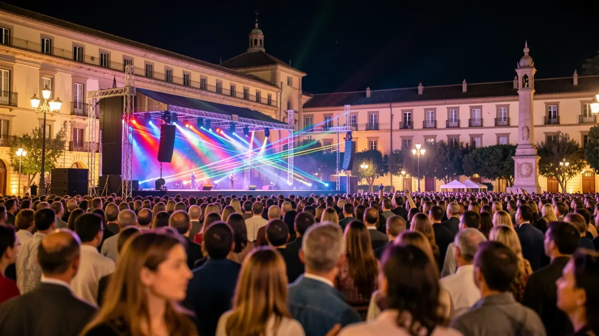 Drone show illuminating the night sky over El Escorial during the festivities.
