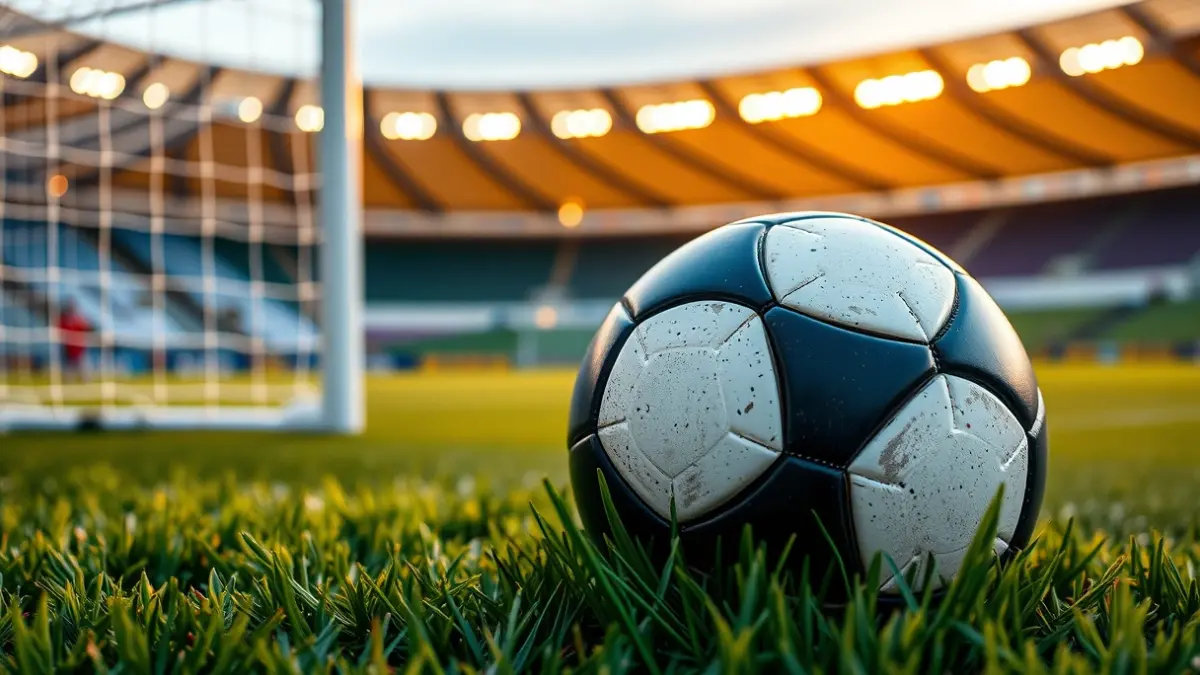 Imagen genérica de un balón de fútbol en un campo, con la portería desenfocada al fondo.