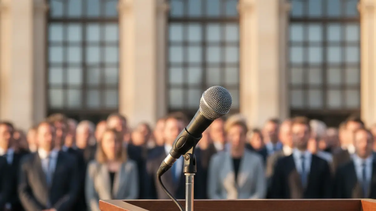Generic image of a microphone on a podium, symbolizing a political statement.