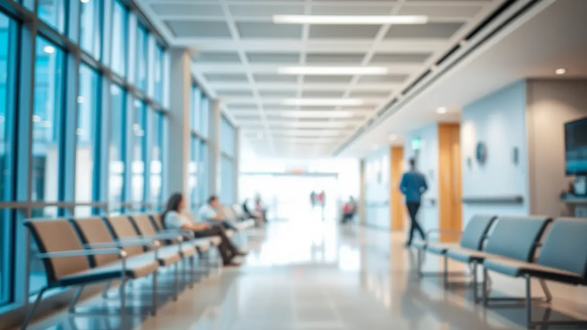 Imagen genérica de una sala de espera de hospital moderna y bien iluminada.