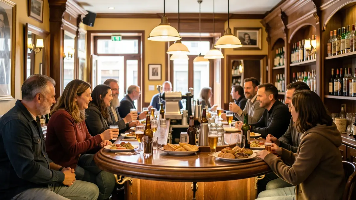 Imagen genérica del interior de una cervecería tradicional madrileña con ambiente animado.