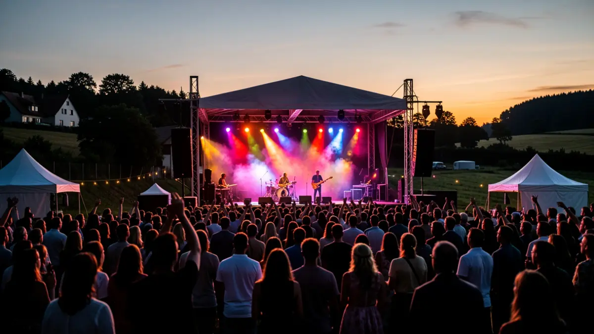 Generic image of an outdoor music festival at dusk.