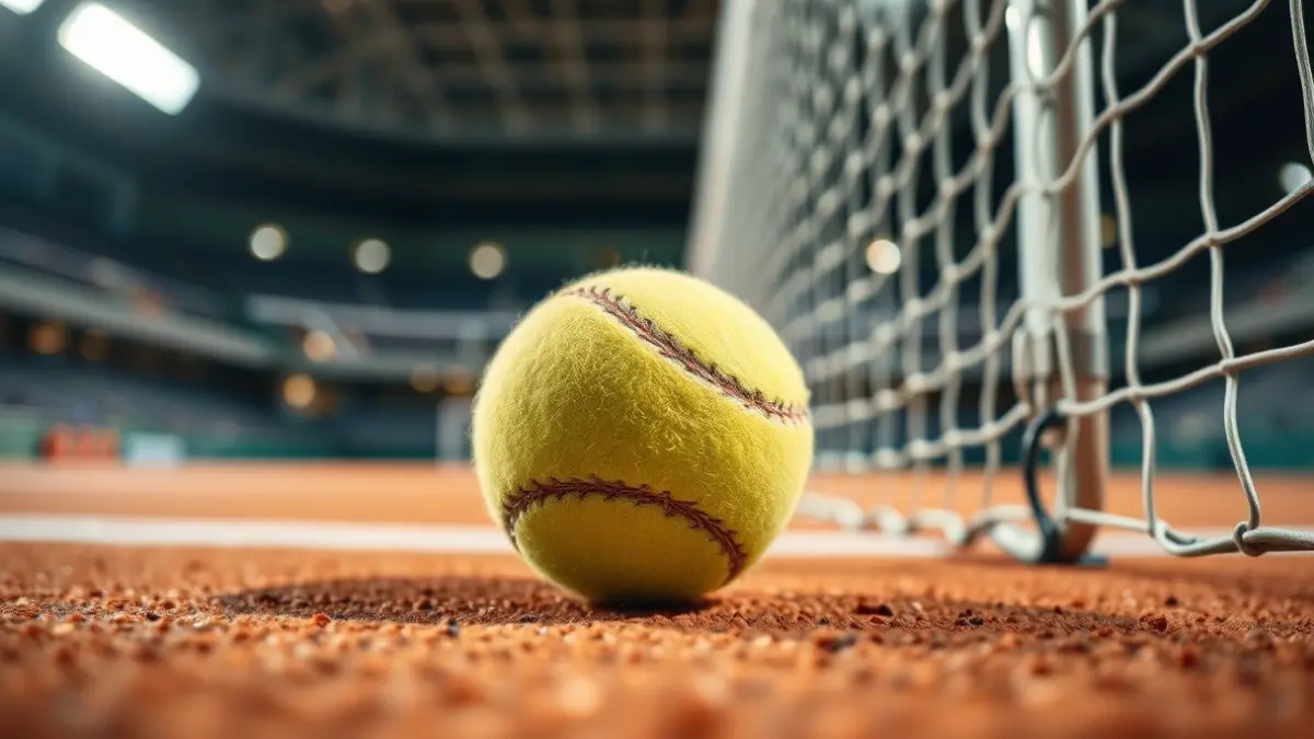 Imagen genérica de una pelota de tenis en una pista de tierra batida.