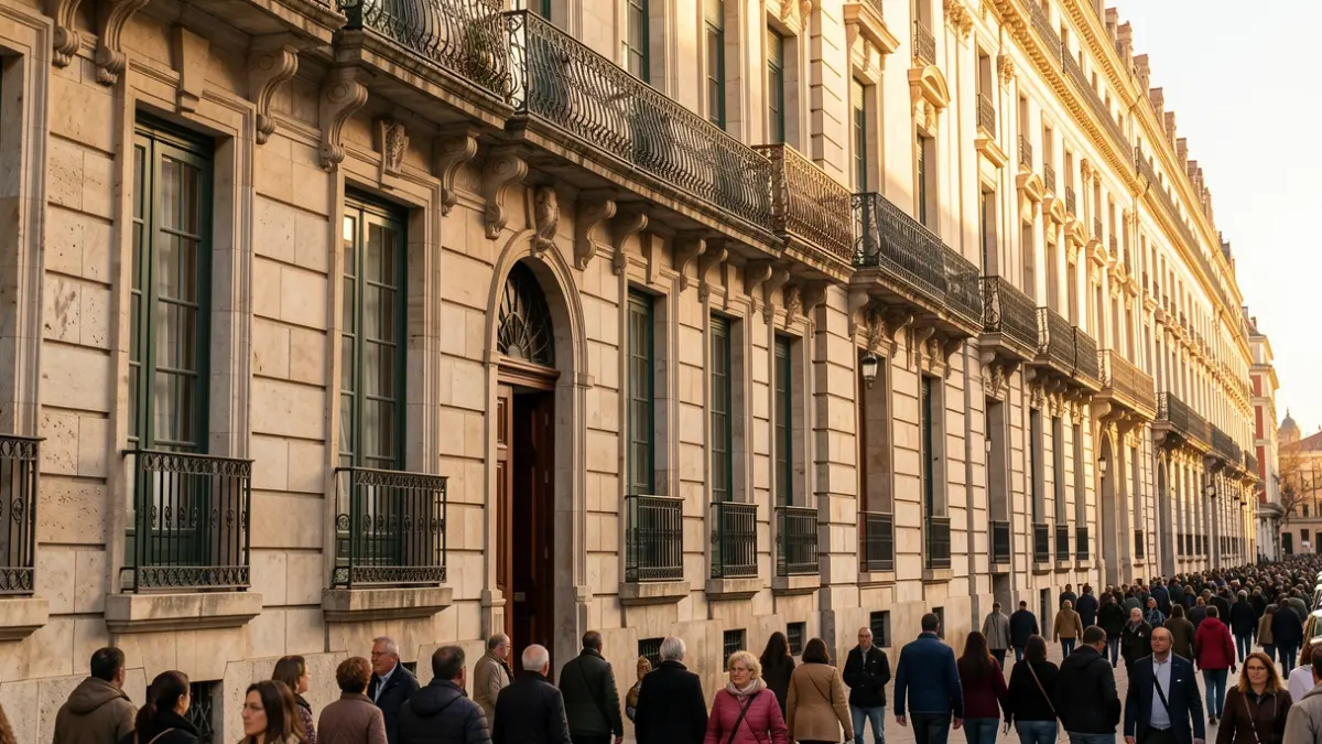 Historical facade of the former Hotel Rusia in Madrid, currently the Las Cortes Health Center.