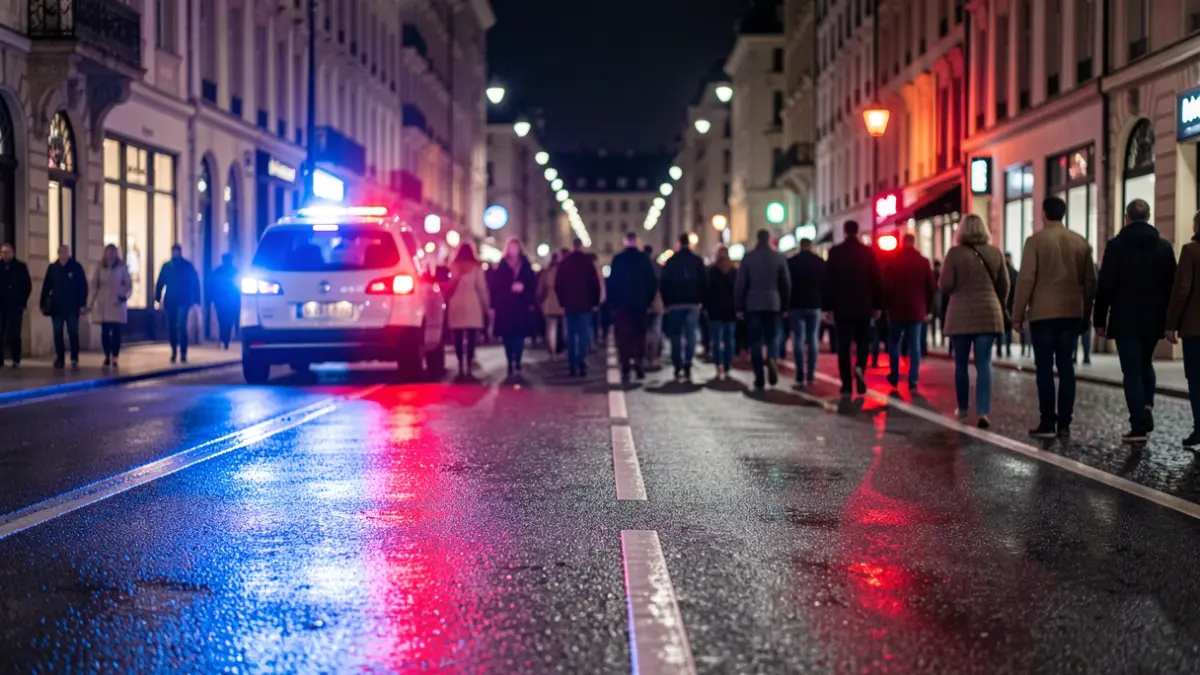 Generic image of police emergency lights reflecting on wet asphalt at night.