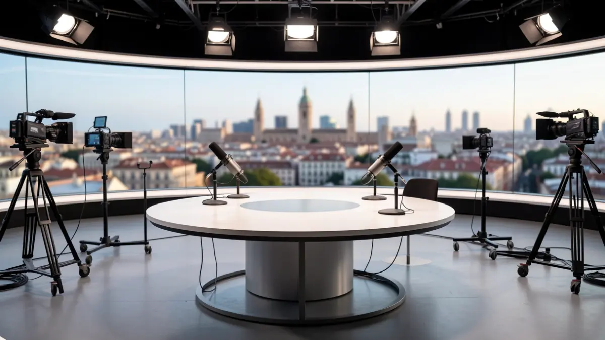Generic image of a television studio during a political debate.