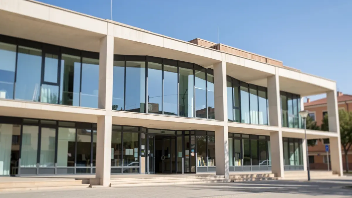 Facade of a modern library building in Alcorcón.