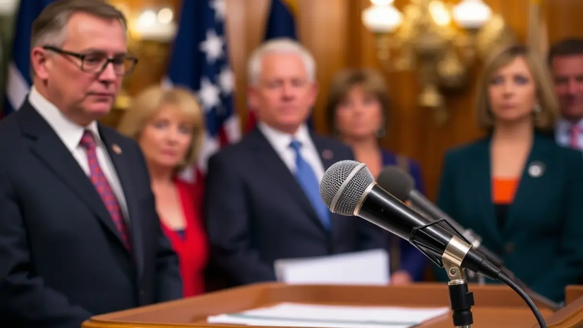 Generic image of a microphone on a podium during a political event.