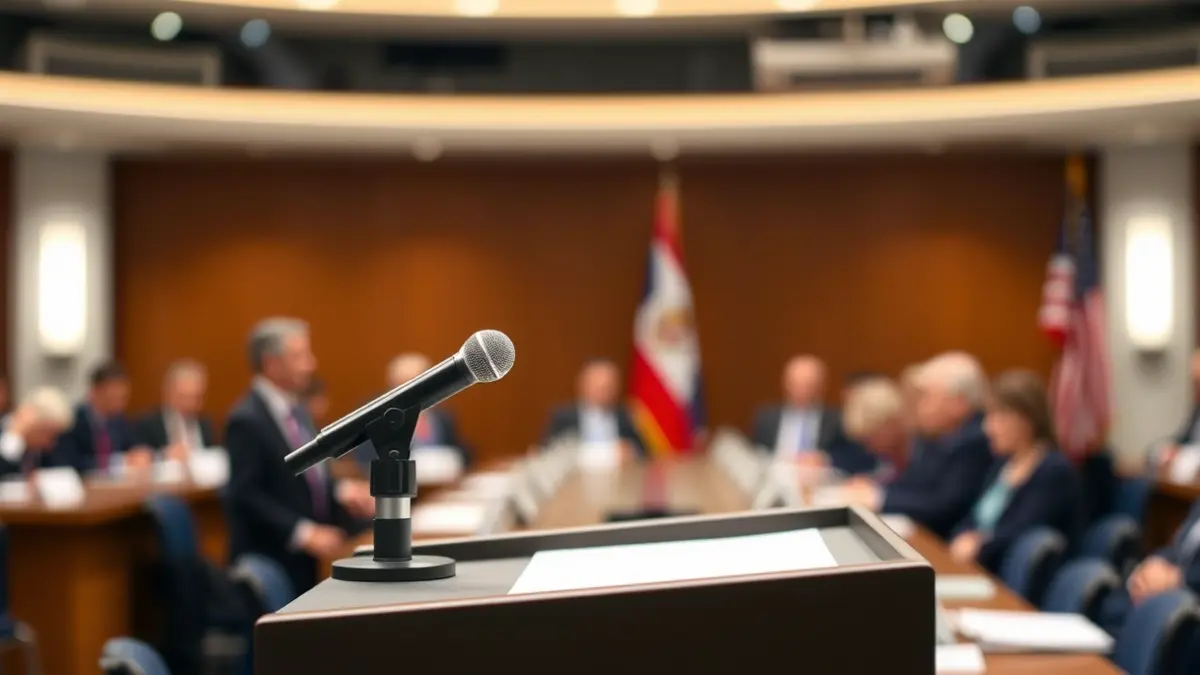 Generic image of a microphone on a podium, symbolizing a political event or statement.