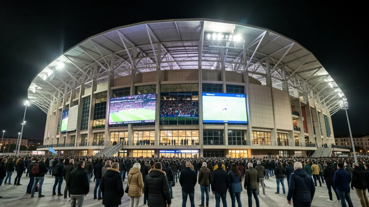 Image of the Vallecas stadium with giant screens installed for the final.