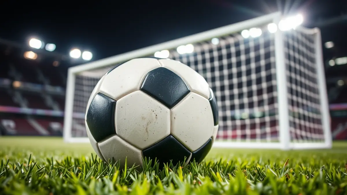 Imagen genérica de un balón de fútbol en un campo, con la portería desenfocada al fondo.