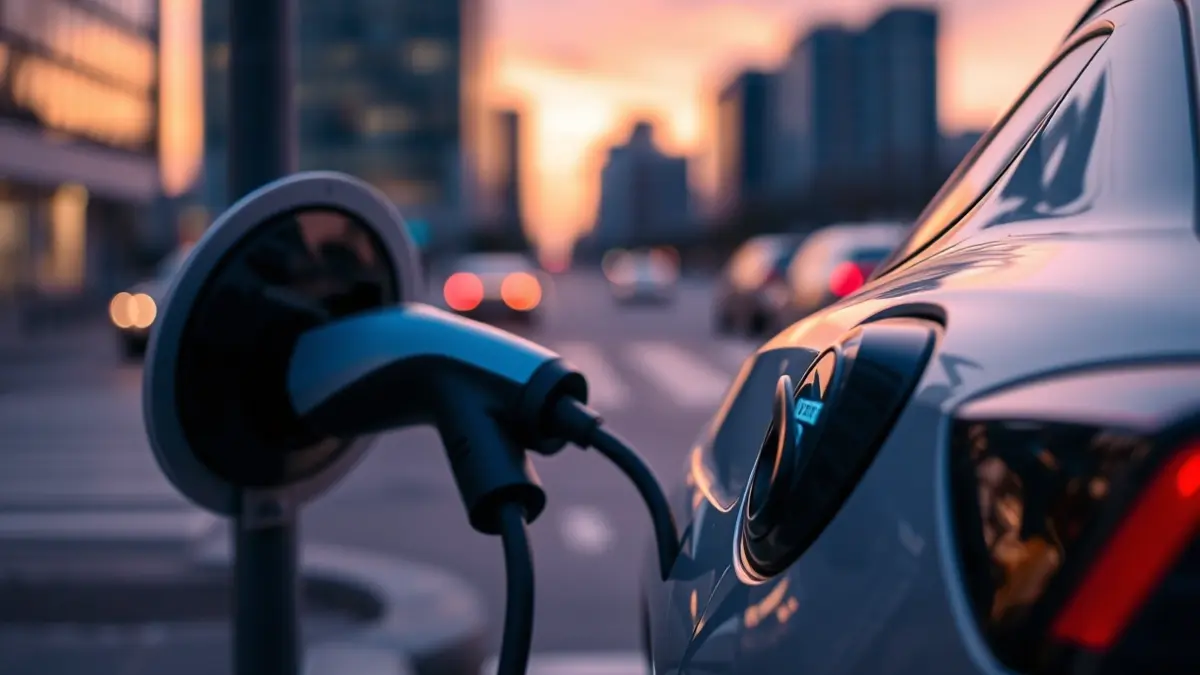 Generic image of an electric car charging in an urban setting.