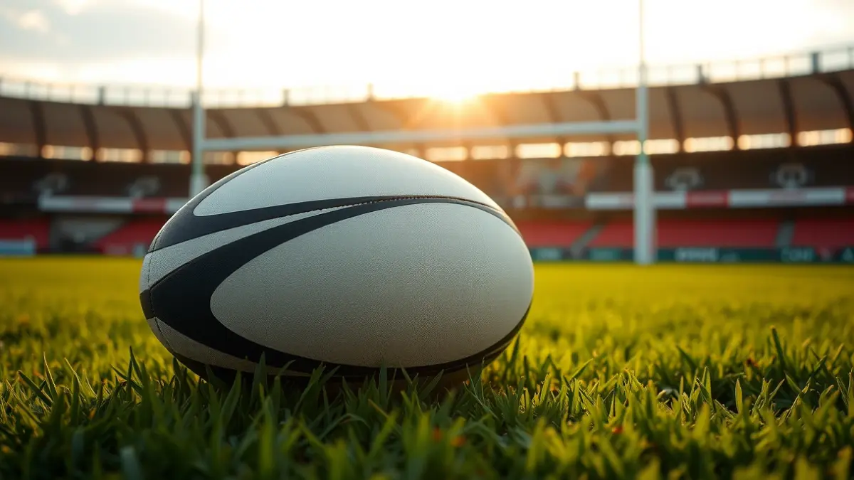 Imagen genérica de un balón de rugby en un campo de juego.