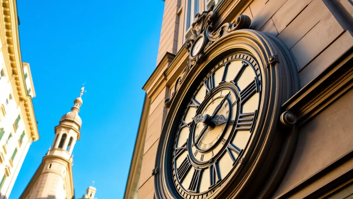 Image of a clock on the dome of a historic building.