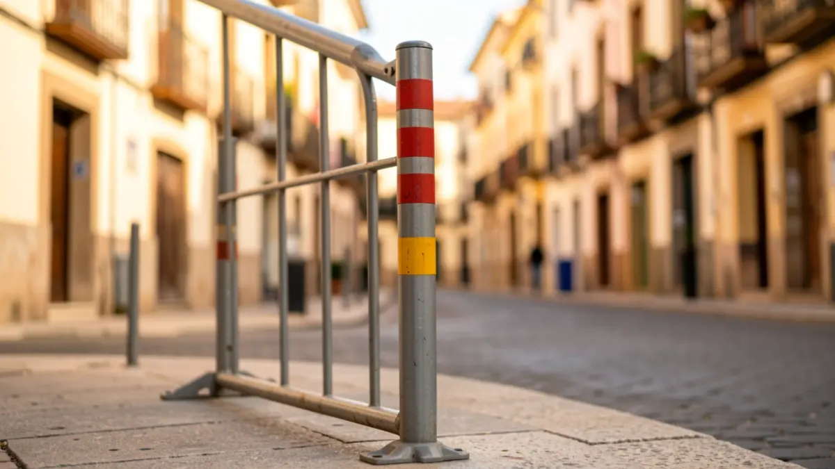 Imagen genérica de una barandilla de seguridad peatonal en una esquina de calle.