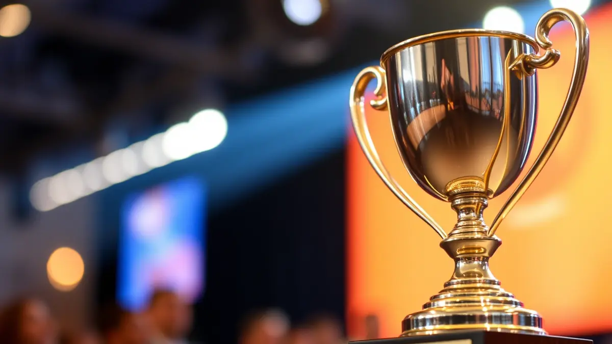 Generic image of an award trophy on a stage, symbolizing recognition for educational excellence.