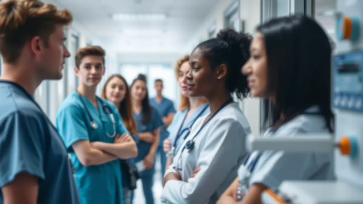 Imagen de estudiantes visitando un hospital como parte de un programa educativo.