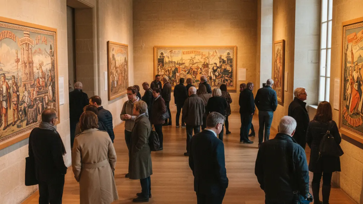 Image of a historical poster exhibition in a museum.
