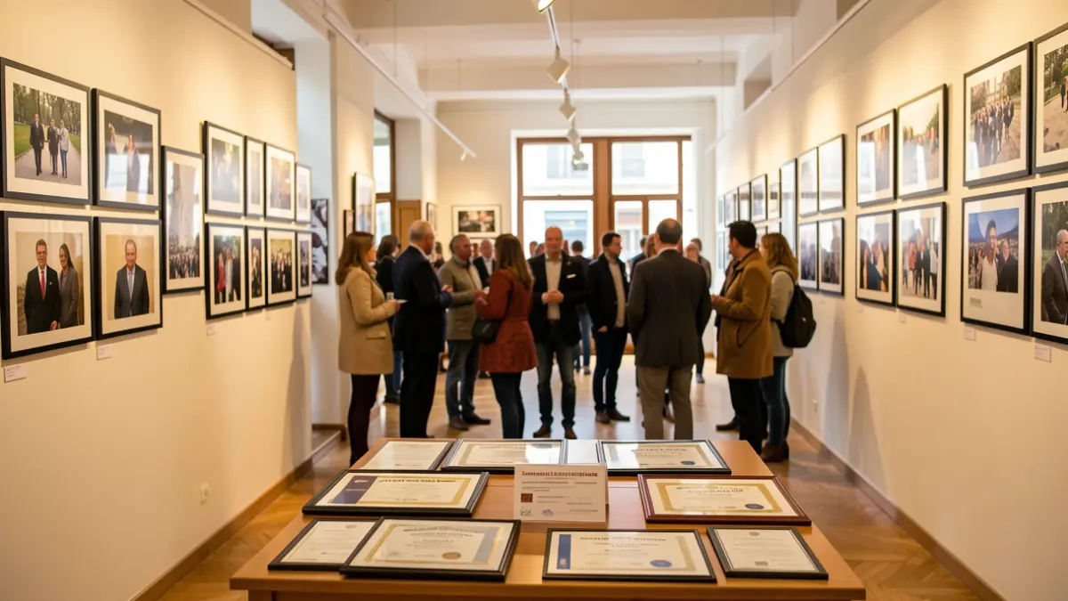 Exhibition of student photographs in an educational center.