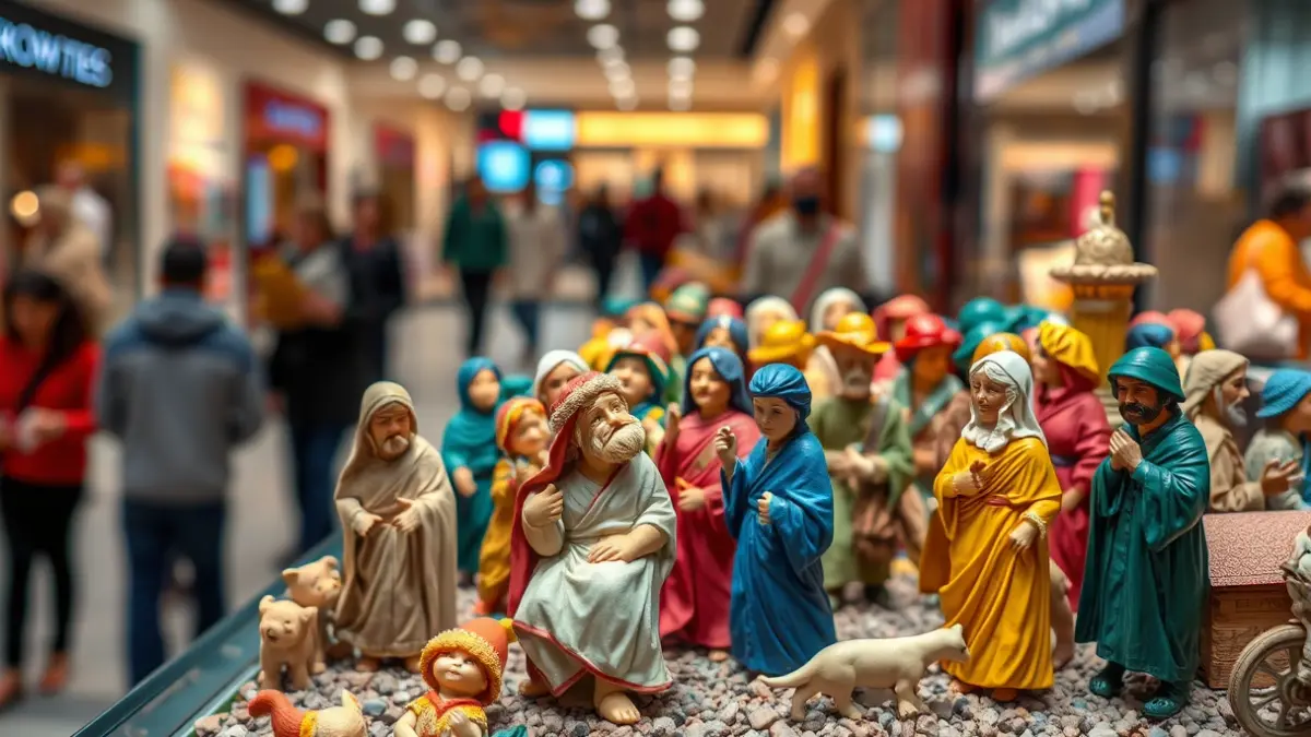 Imagen de figuras de plastilina que representan escenas históricas en una exposición.