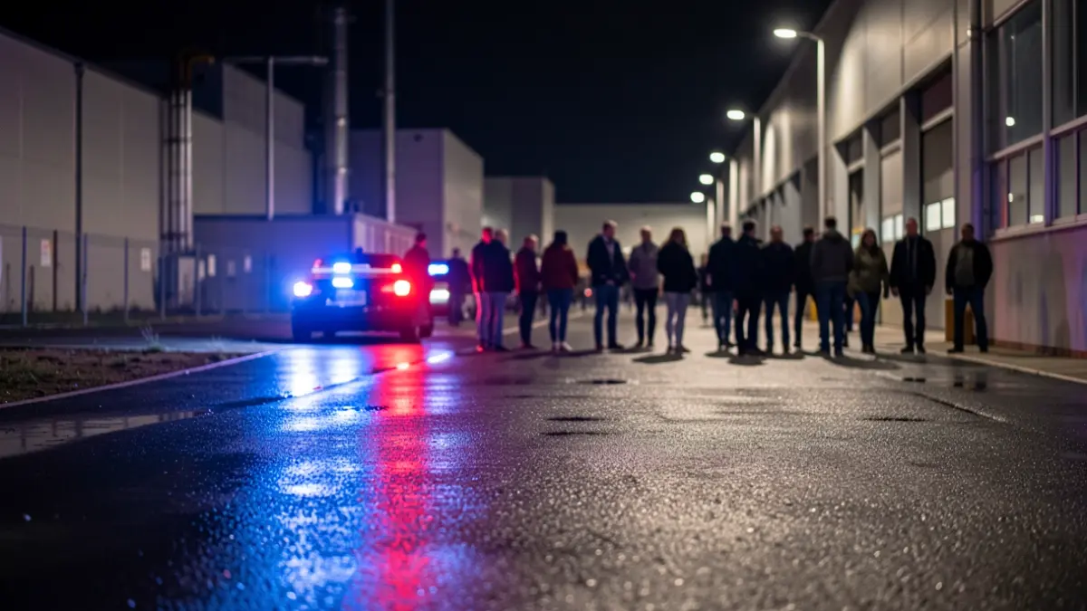 Generic image of police emergency lights reflecting on wet asphalt at night.