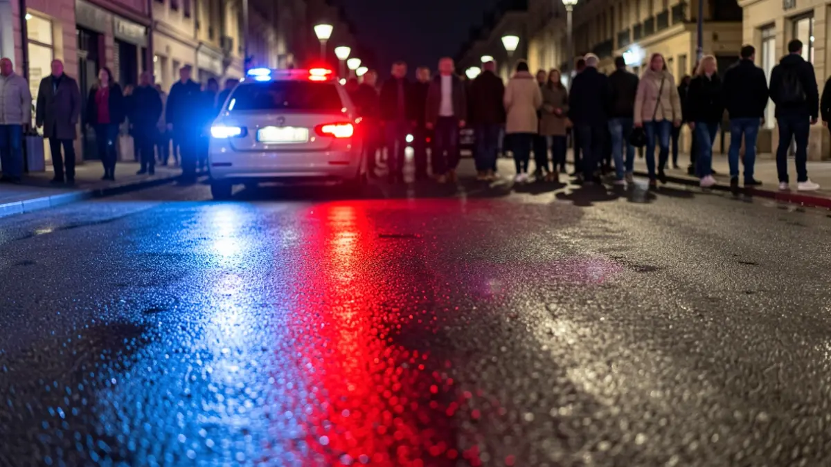 Generic image of police emergency lights reflecting on wet asphalt at night.