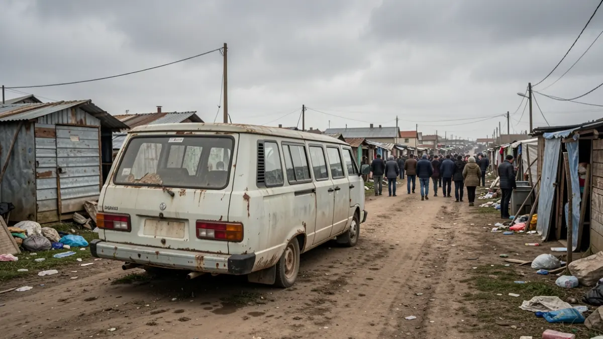 Van parked in a precarious settlement in Cañada Real.