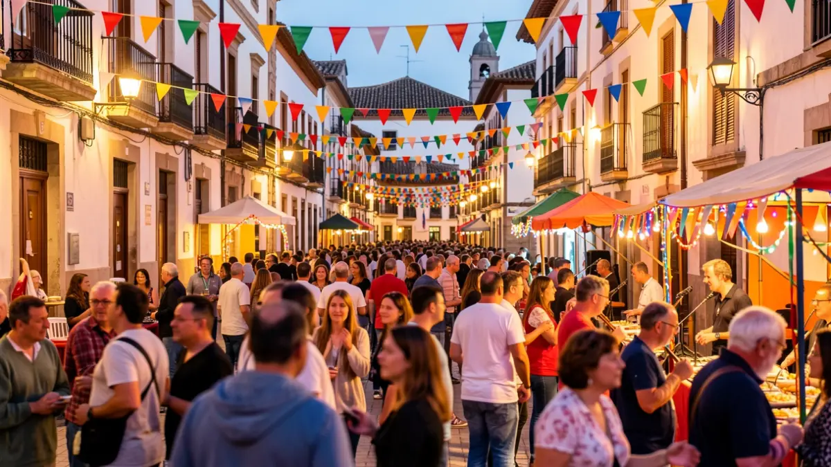 Generic image of popular festivities in Alcalá de Henares with decorations and people enjoying.