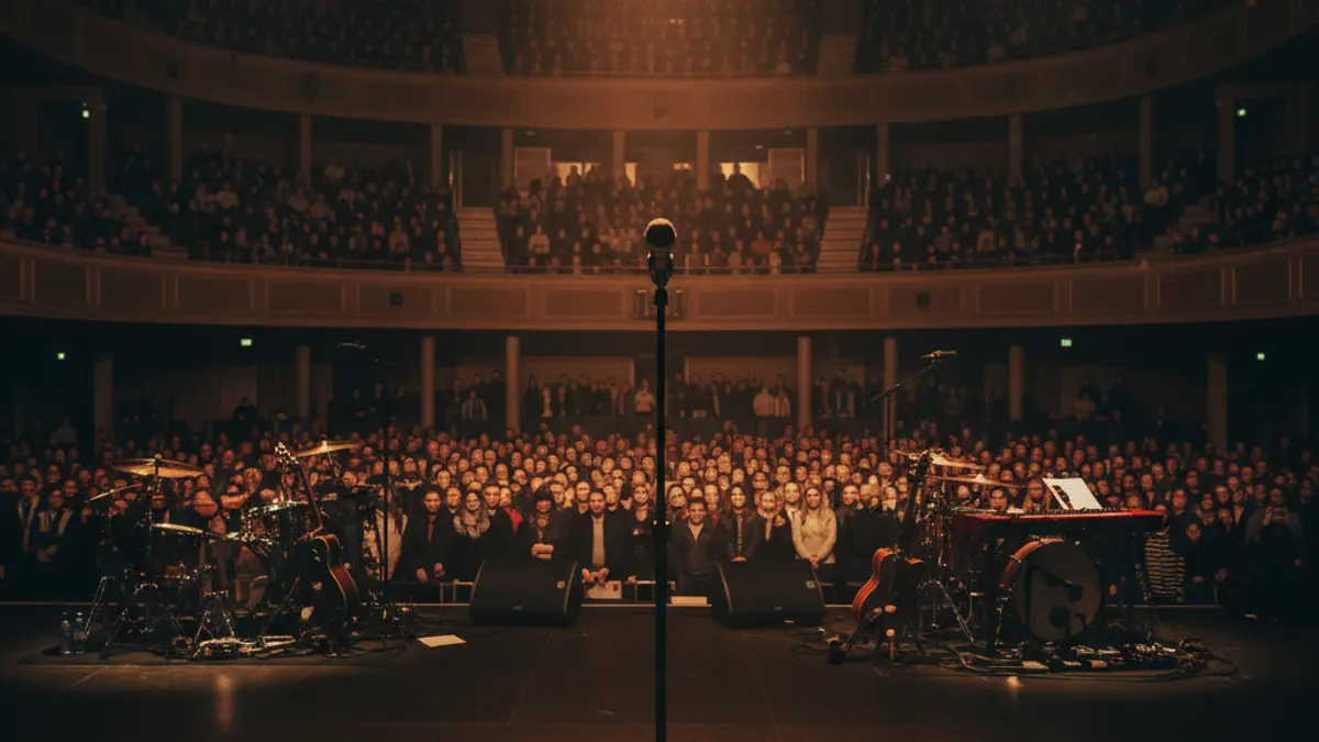 Generic image of a microphone on a stage, symbolizing a concert or musical event.