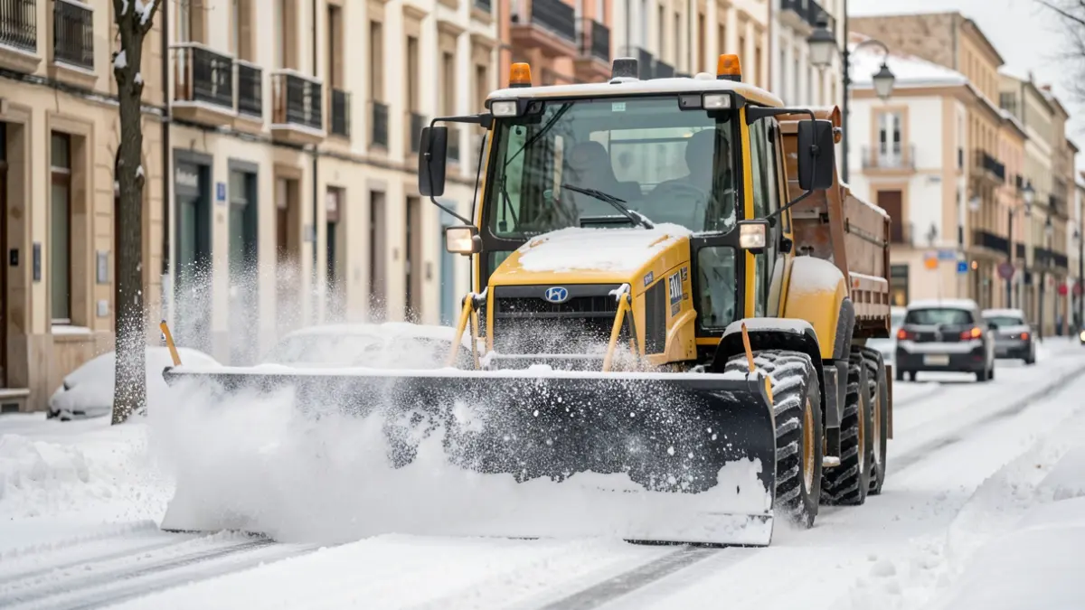 Snowplow working on a road in the Community of Madrid.
