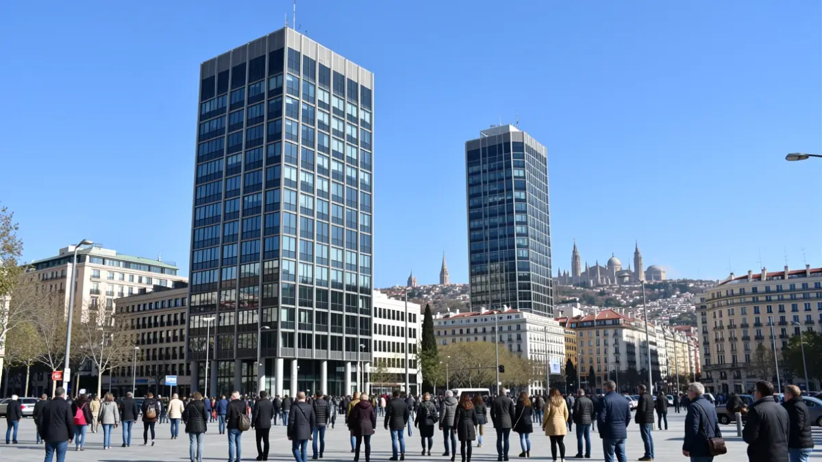 Generic image of modern office towers in Madrid.