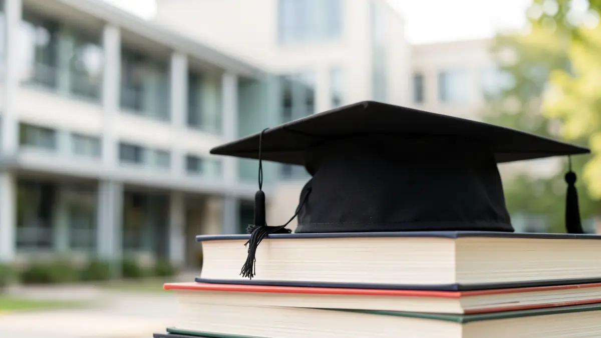 Generic image of a graduation cap on books.