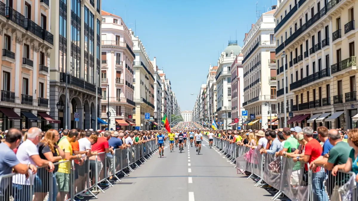 Generic image of Madrid's Gran Vía during a popular race, with spectators lining the street.