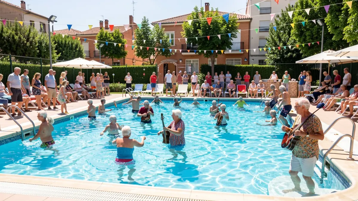 Imagen genérica de una piscina municipal con gente mayor disfrutando de un día festivo.