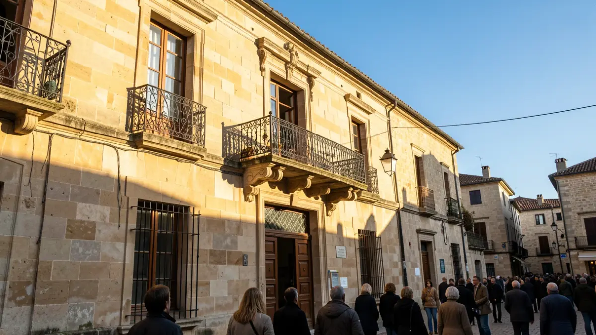 Fachada del Ayuntamiento de Galapagar durante una jornada festiva.
