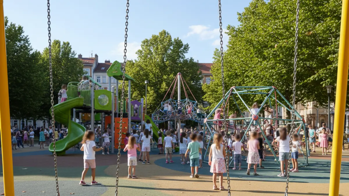 Generic image of a playground with empty swings, symbolizing summer activities for children.