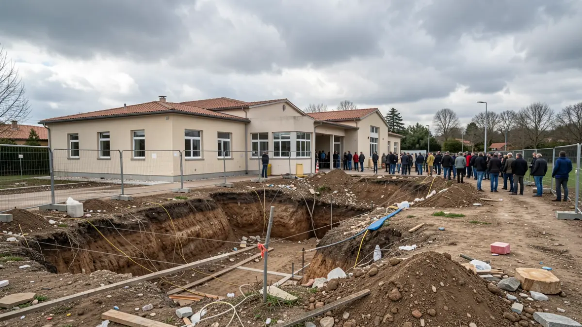 Abandoned construction site of the Galapagar Social Services center, showing neglect and insecurity.