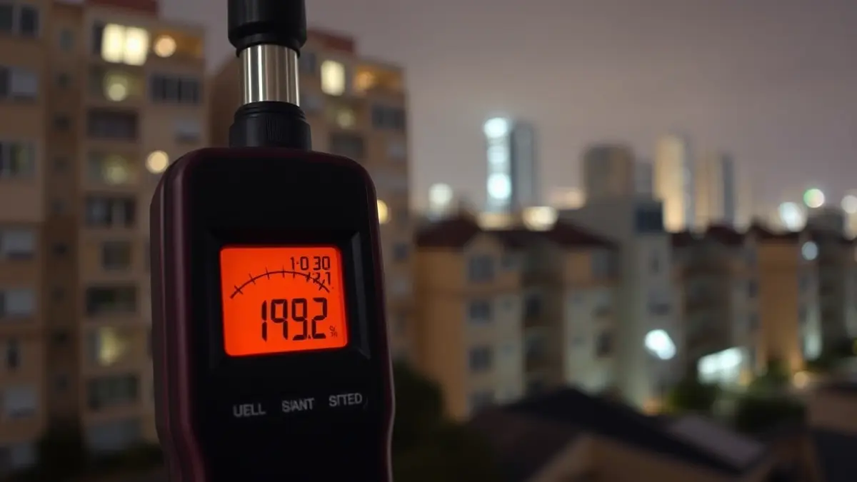 Generic image of a decibel meter showing high noise levels.