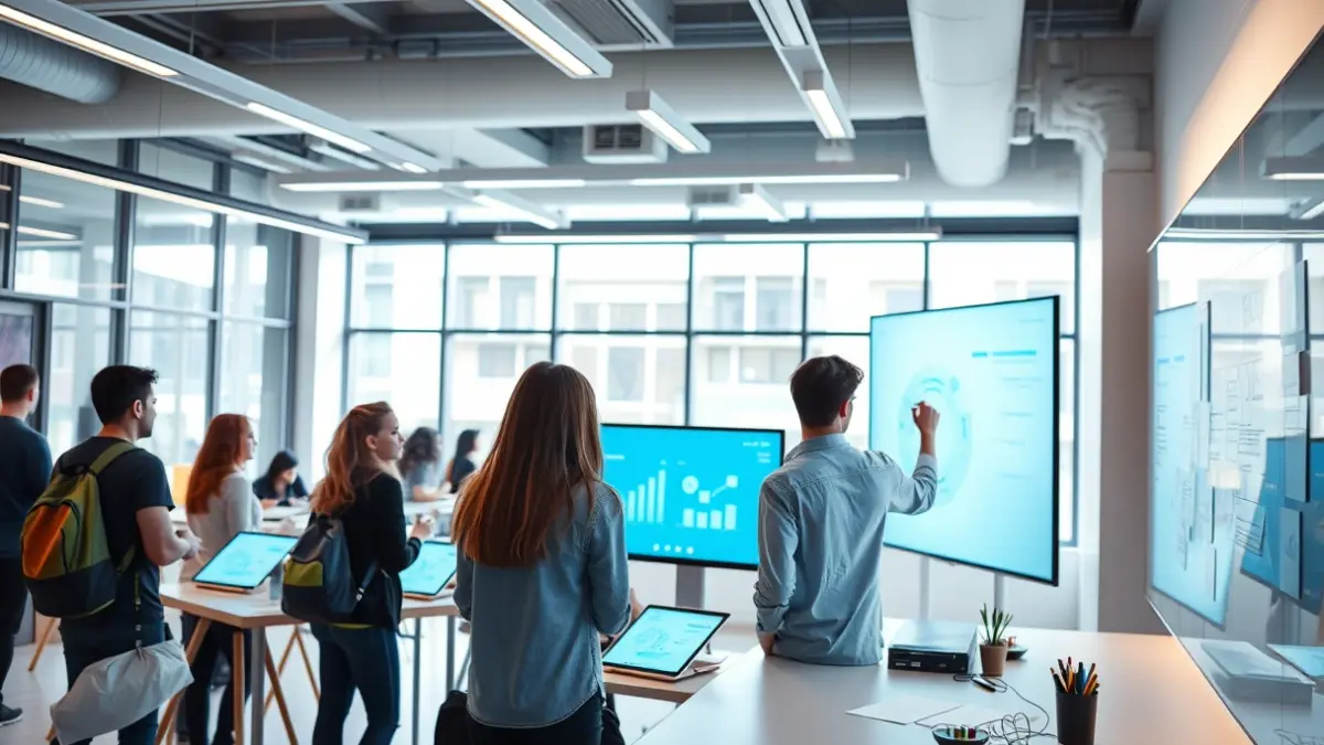 Imagen genérica de un laboratorio de innovación urbana con jóvenes colaborando.